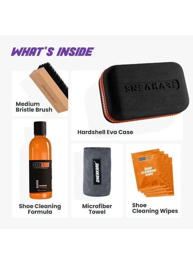 SNEAKARE Travel Shoe Cleaning Kit 100ML | Portable Sneaker Cleaner Kit with 100ML Shoe Cleaning Solution & Medium Bristle Brush | White Shoe Cleaner for Sneakers, Canvas, Leather & Sports Shoes - Image 3
