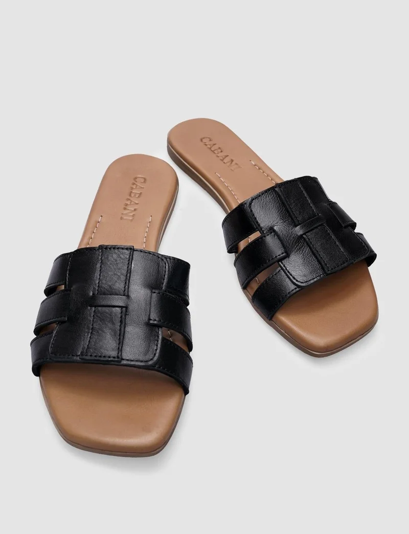 كاباني 100% Genuine Leather Black Women's Flat Slippers