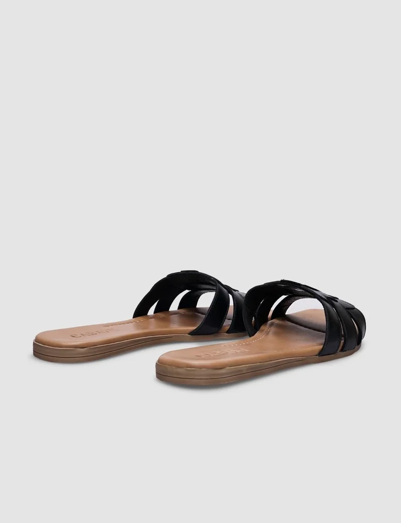 كاباني 100% Genuine Leather Black Women's Flat Slippers