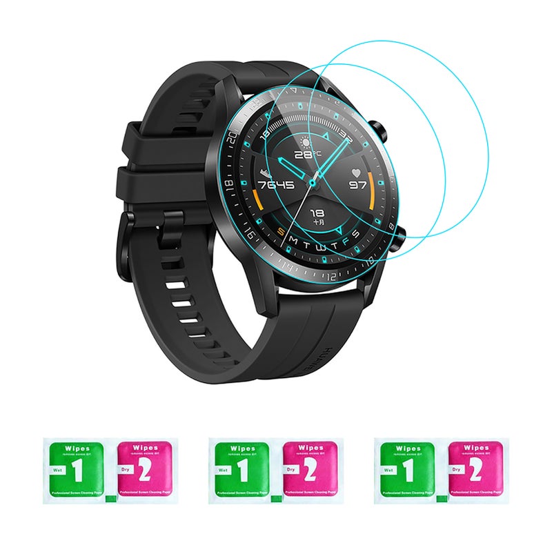 3Pcs Tempered Glass Smartwatch Screen Protector with Wipes Compatible with HUAWEI WATCH GT 2 / HONOR MagicWatch 2 46mm - Image 2