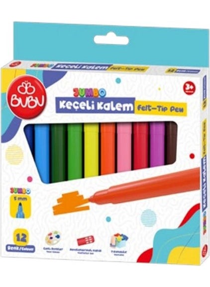 Bu-Bu Jumbo Felt Tip Pen 5mm. Cardboard Box 12 Colors BUBUB-KEC003 