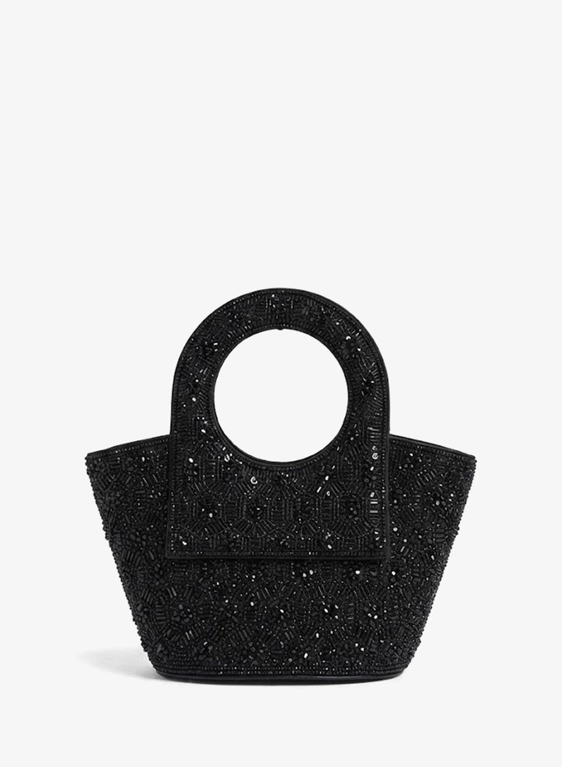 Viny Women's Crystal Medallion Clutch Bag – Floral Beaded Design with Ring Handle & Detachable Chain Strap - Image 1