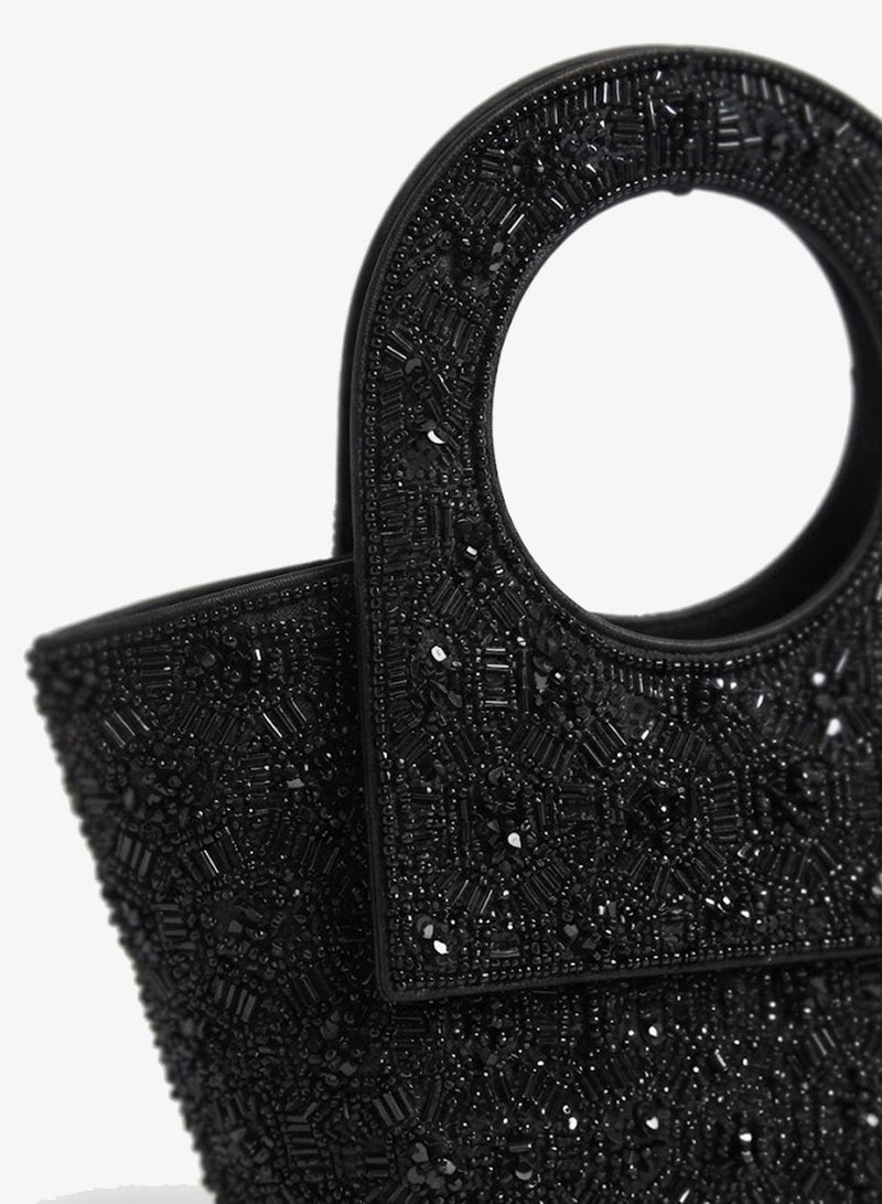 Viny Women's Crystal Medallion Clutch Bag – Floral Beaded Design with Ring Handle & Detachable Chain Strap - Image 2