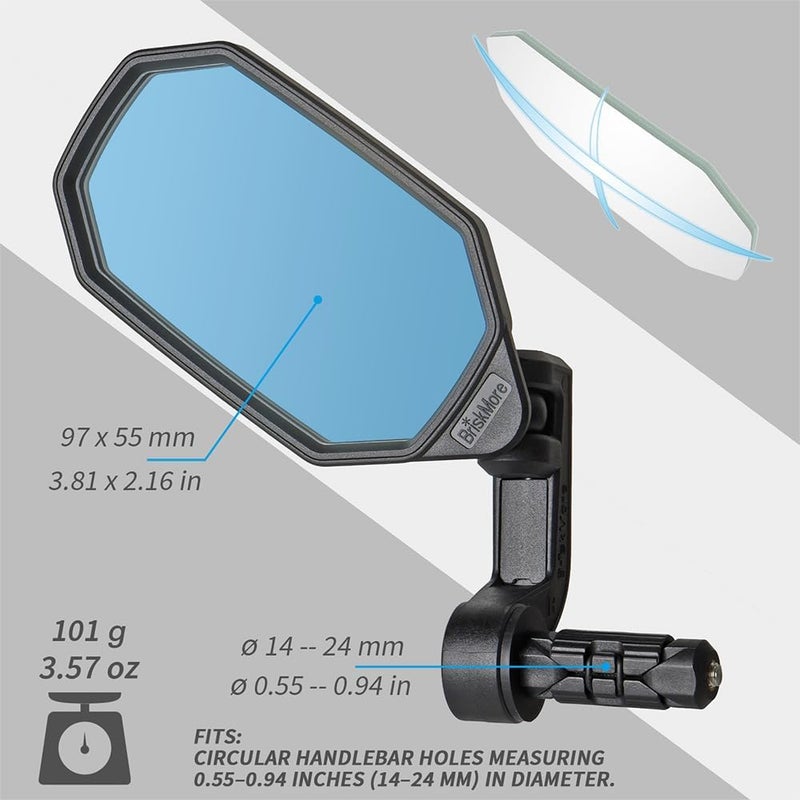 BriskMore Olny BT-022LB Bar End Bike Mirror, High Definition Convex Blue Glass Lens for Scooter, Electric Bicycle, Anti-Scratch, Ebike Safe Rear View Mirror for Left Side Multi-budget available picks - Image 3