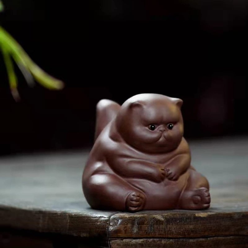 LYART Zisha Tea Pet Cat Bat Kung Fu Tea Ornament Cute Angry Unhappy Cat Frog Set Accessories Decoration for Table Desk Tearoom Great Gift for Tea Lover Friend 1Cat