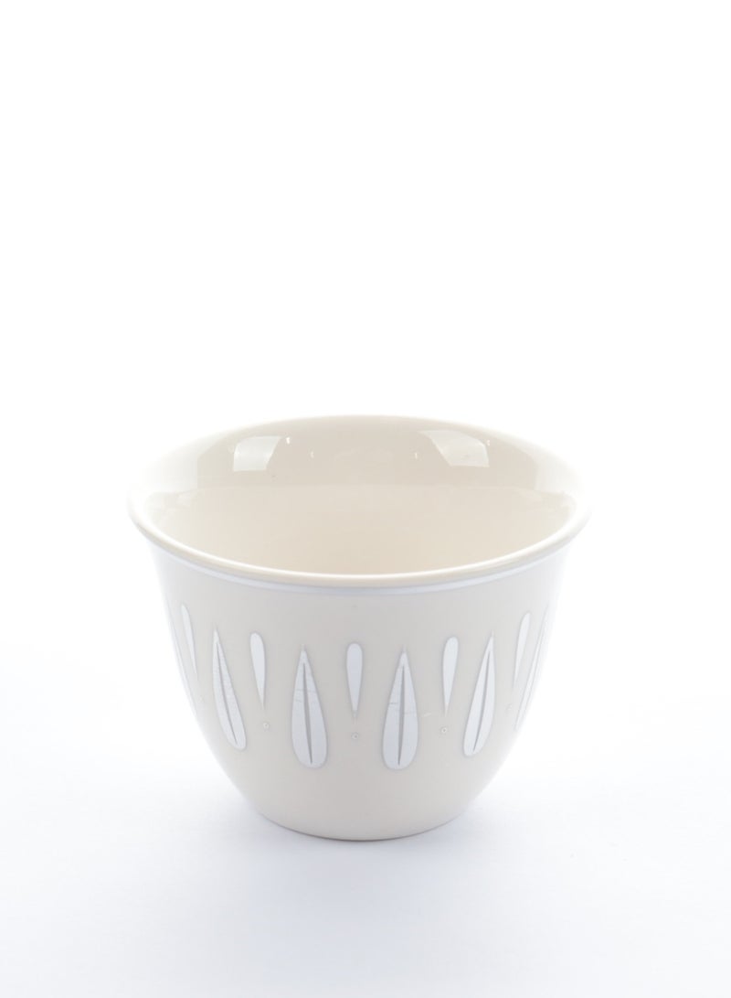 A set of glass and ceramic tea cups and coffee cups with elegant, modern designs in silver - a touch of luxury and good taste.
