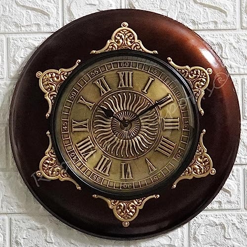 Vintage Clock Brass Inlay Wooden Shiny Brown Handcrafted Analog Wall Clock/One Year Warranty / 9143-16-BSN, 16 cm, 16 Inch - Image 4