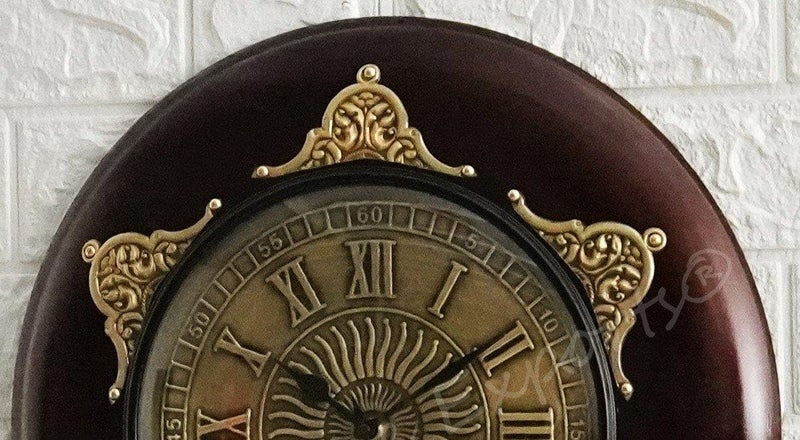 Vintage Clock Brass Inlay Wooden Shiny Brown Handcrafted Analog Wall Clock/One Year Warranty / 9143-16-BSN, 16 cm, 16 Inch - Image 2
