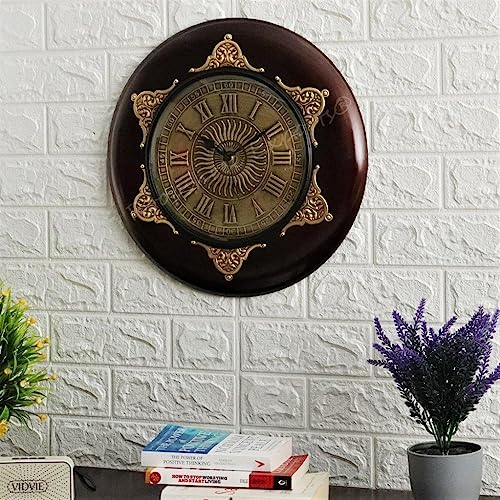 Vintage Clock Brass Inlay Wooden Shiny Brown Handcrafted Analog Wall Clock/One Year Warranty / 9143-16-BSN, 16 cm, 16 Inch - Image 3