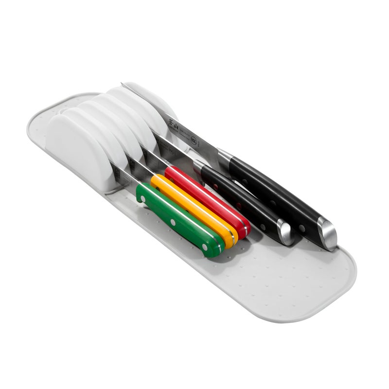 Madesmart Classic 5Slot Small Knife Holder Storage Mat for Drawers SoftGrip Kitchen Knife Block WhiteGray