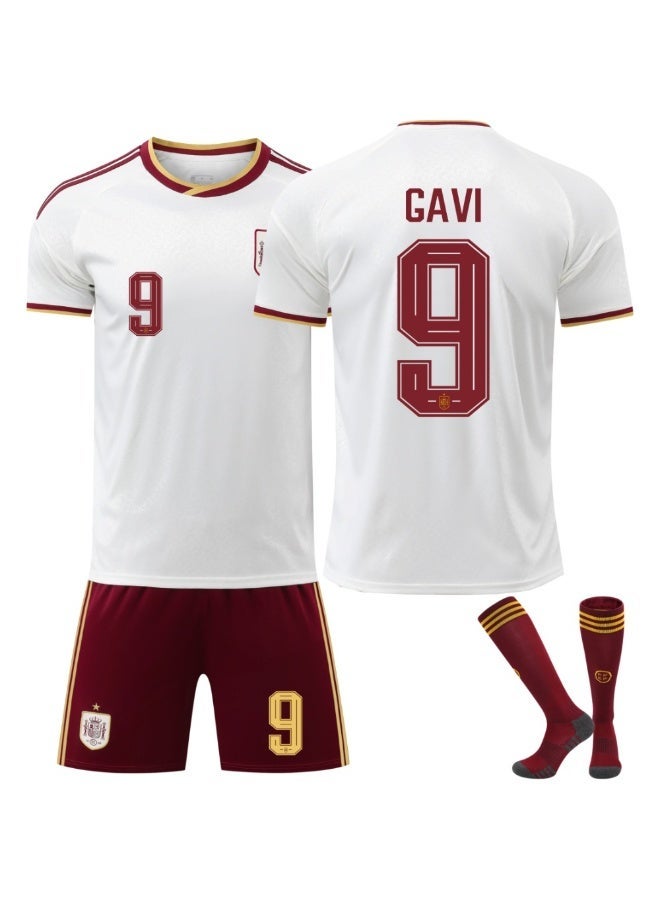 Spain 2026 World Cup Spain Away Soccer Kit - GAVI #9 Short Sleeve Jersey, Shorts & Socks Set - Image 1