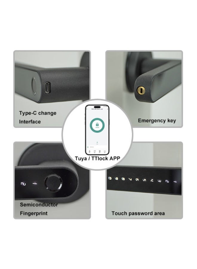 Smart Lock, Smart Door Handle, Smart Fingerprint Lock with Mobile App & Key, Bluetooth Door Knob with Keypad, Work with Tuya Gateway for Bedroom, Hotel, rental & Interior Doors, MATT BLACK - Image 3
