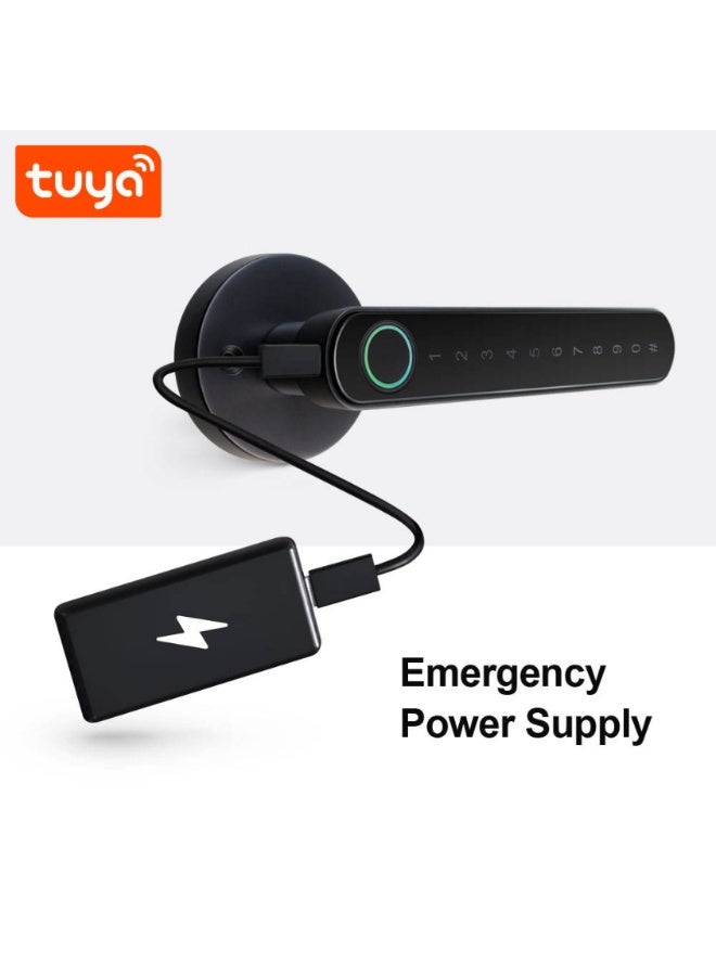 Smart Lock, Smart Door Handle, Smart Fingerprint Lock with Mobile App & Key, Bluetooth Door Knob with Keypad, Work with Tuya Gateway for Bedroom, Hotel, rental & Interior Doors, MATT BLACK - Image 4