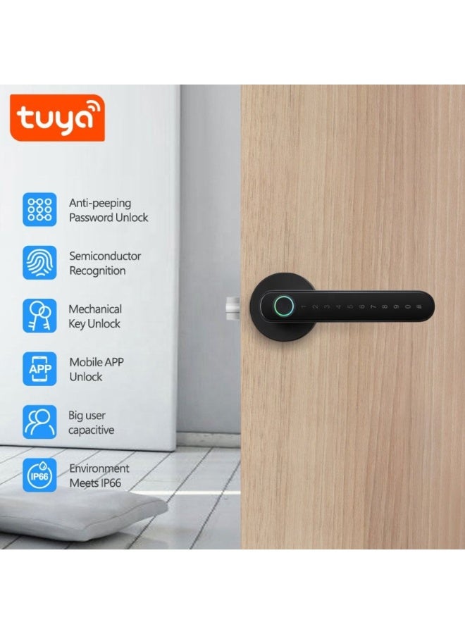 Smart Lock, Smart Door Handle, Smart Fingerprint Lock with Mobile App & Key, Bluetooth Door Knob with Keypad, Work with Tuya Gateway for Bedroom, Hotel, rental & Interior Doors, MATT BLACK - Image 5