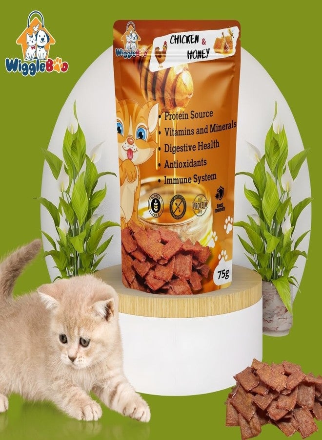 WiggleBoo Chicken & Honey Cat Treat | Protein Rich | Fiber Rich | Crunchy Healthy Snacks | 100% Natural | 75g - Image 2