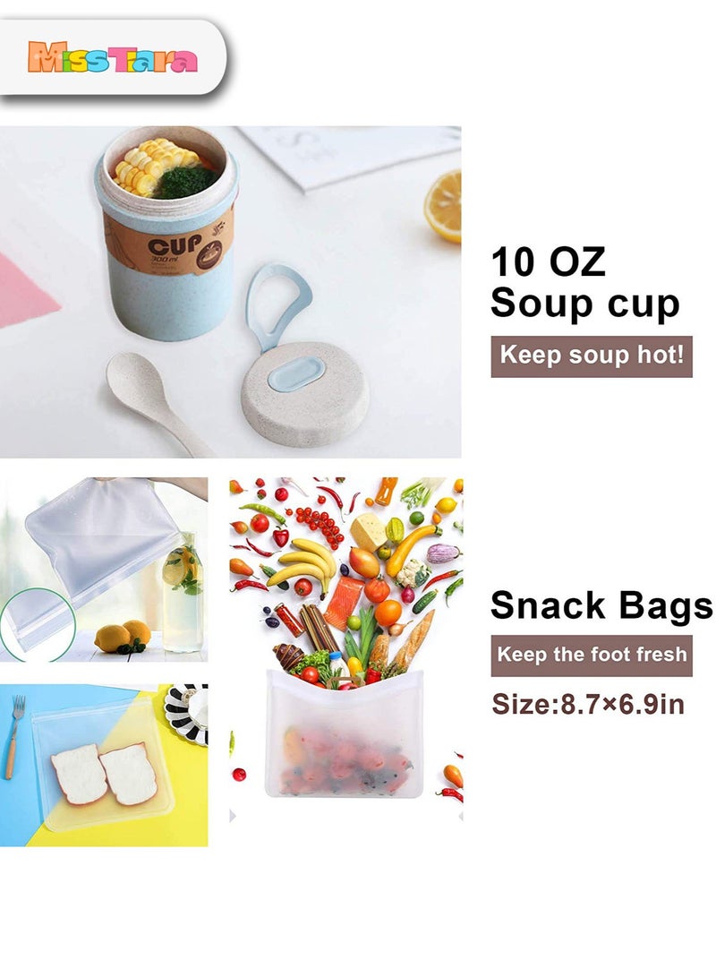 مس تيارا صندوق غداء للأطفال معزول بينتو، حاويات متعددة الوظائف، حاويات طعام مع 3 طبقات، أدوات مائدة مع كوب حساء وحقيبة عازلة من النايلون - Image 2