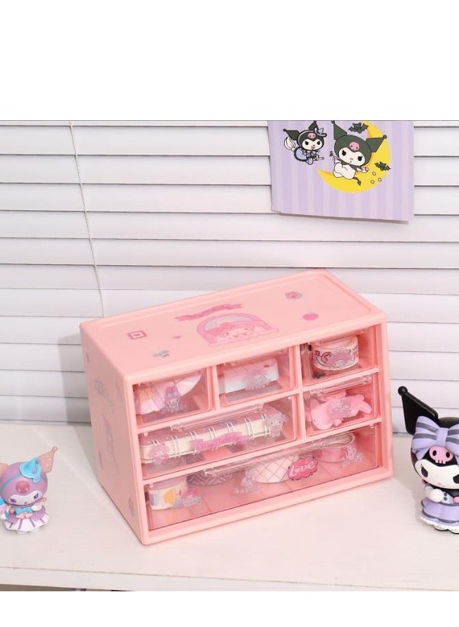 Golden Desk Organizer with 6 Drawers, Clear Plastic Desk Storage Box, Desktop Organization for Office Supplies, Gel Pens, Pencils, Markers, Tape, Erasers, Paperclips, Chargers and Gift beautiful stickers (Pink-6 Draws)  - Image 1