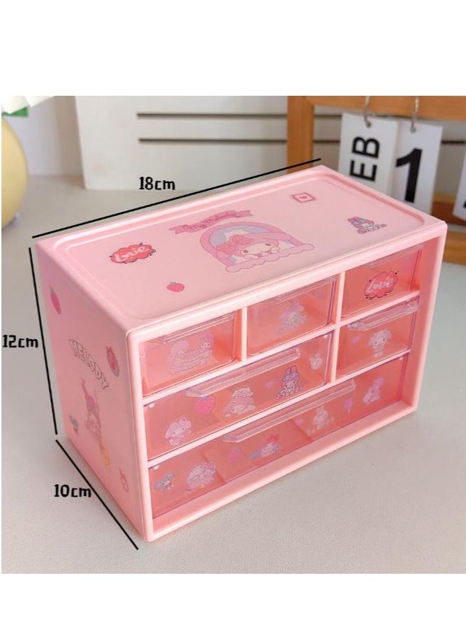 Golden Desk Organizer with 6 Drawers, Clear Plastic Desk Storage Box, Desktop Organization for Office Supplies, Gel Pens, Pencils, Markers, Tape, Erasers, Paperclips, Chargers and Gift beautiful stickers (Pink-6 Draws)  - Image 2