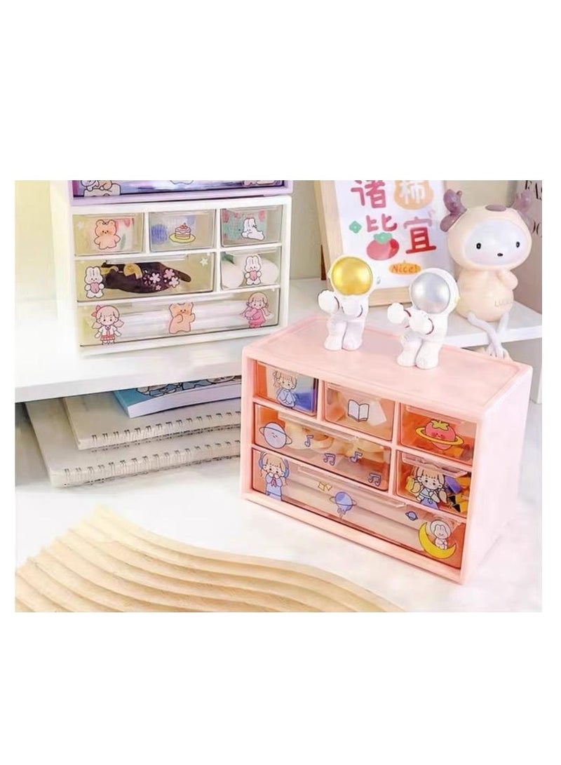 Golden Desk Organizer with 6 Drawers, Clear Plastic Desk Storage Box, Desktop Organization for Office Supplies, Gel Pens, Pencils, Markers, Tape, Erasers, Paperclips, Chargers and Gift beautiful stickers (Pink-6 Draws)  - Image 4