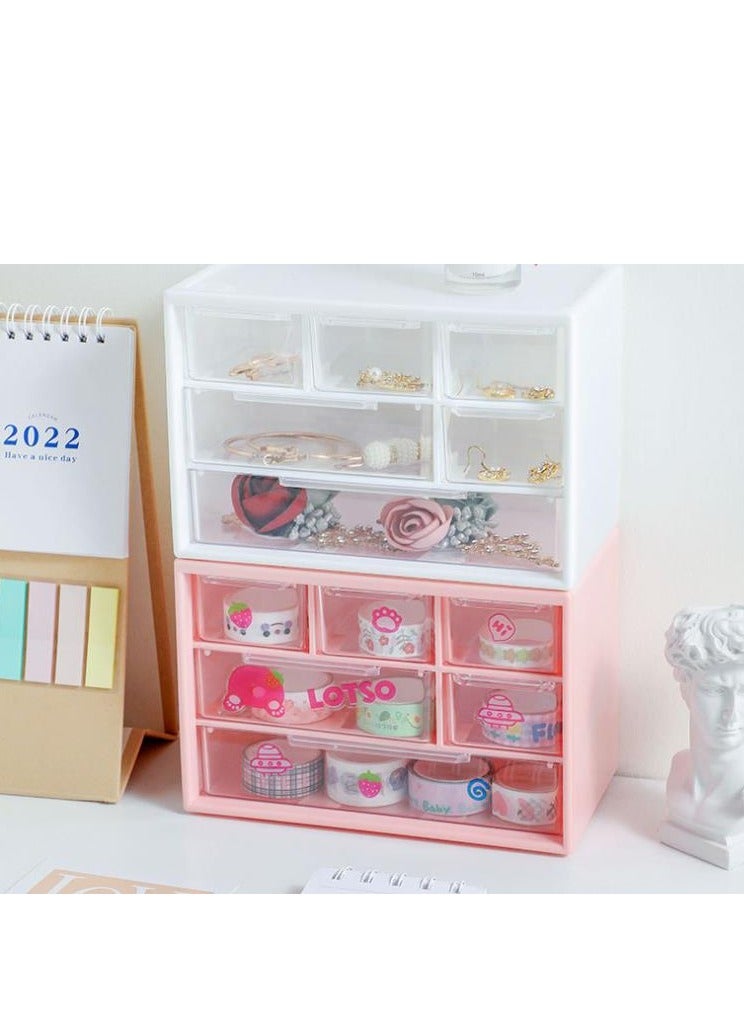 Golden Desk Organizer with 6 Drawers, Clear Plastic Desk Storage Box, Desktop Organization for Office Supplies, Gel Pens, Pencils, Markers, Tape, Erasers, Paperclips, Chargers and Gift beautiful stickers (Pink-6 Draws)  - Image 5