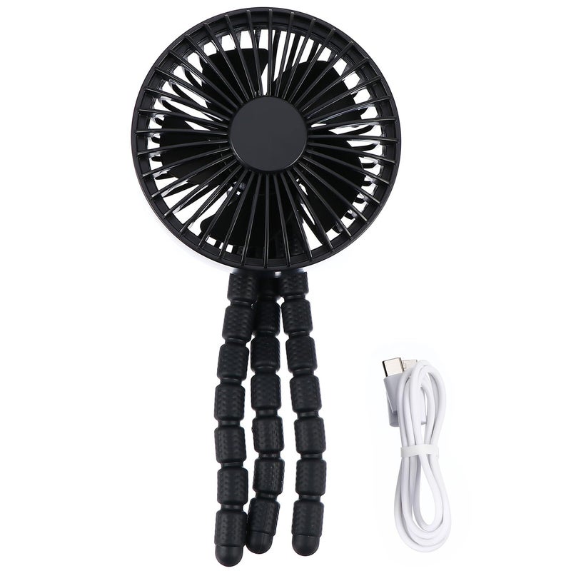 Portable Mini Stroller Fan with Flexible Tripod Rechargeable Silent Black - Image 2