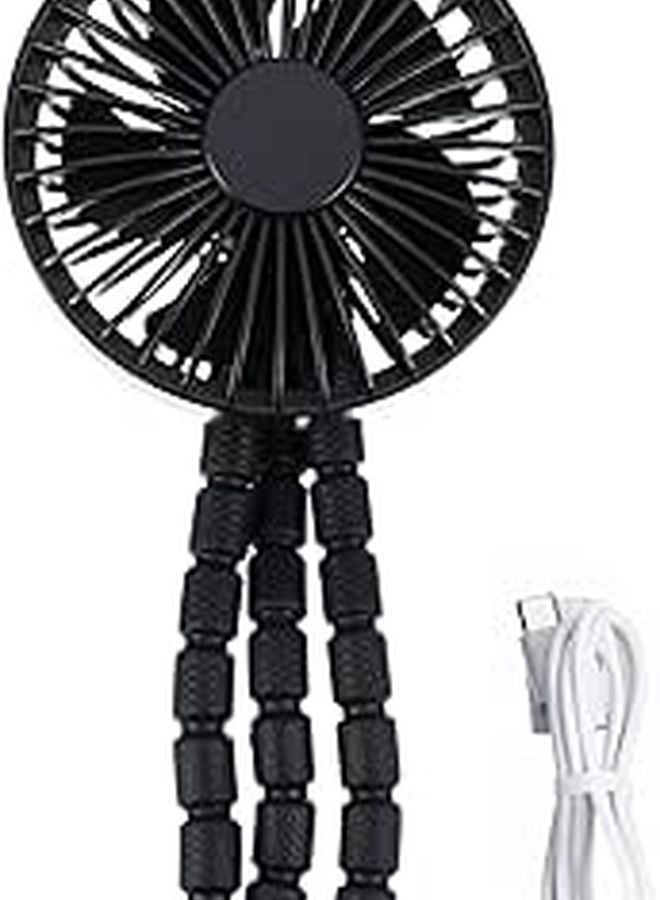 Portable Mini Stroller Fan with Flexible Tripod Rechargeable Silent Black - Image 1