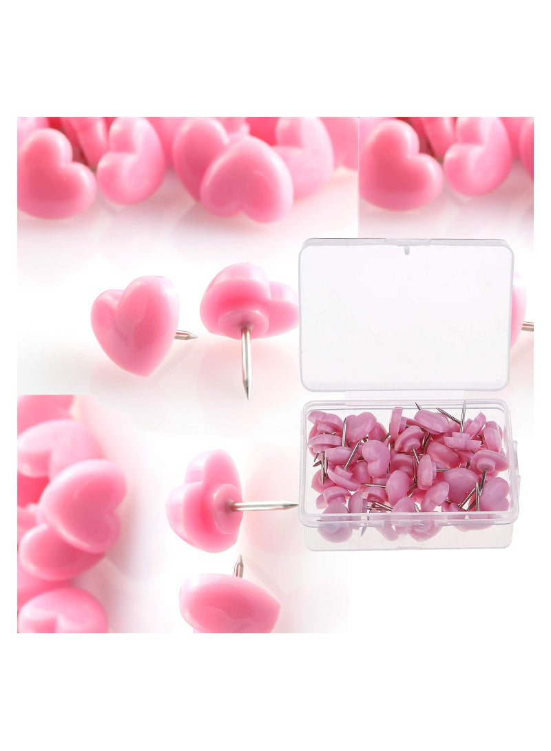 100 Pcs  Pink Heart Push Pins - Decorative Thumb Tacks for Cork Boards, Wall Hangings  Flat Metal Maps - Perfect Office  School Supplies for Creative Organization - Image 4