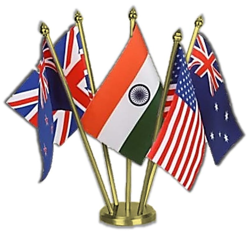 Uniq Customizable Group of 3 Table Flags with Pure Brass Base and pure brass Poles, 6x9 Inch Cotton Flags, Durable & Washable, Ideal for Home, Office, and Events - Image 1