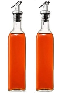 AIWANTO 2Pcs Oil Dispenser Bottle 500mlx2 Glass Bottle Oil Dispenser Bottle for Kitchen Premium Glass & Abs Oil and Vinegar Cruet With Spout No Drip Oil Bottle Transparent  - Image 1