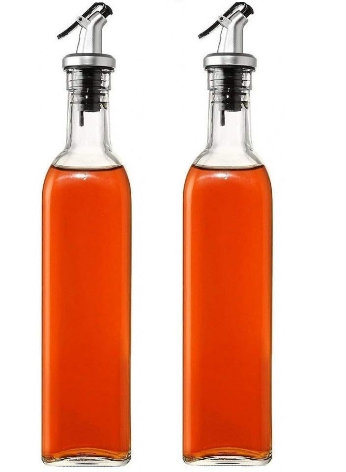 AIWANTO 2Pcs Oil Dispenser Bottle 250mlx2 Glass Bottle Oil Dispenser Bottle for Kitchen Premium Glass & Abs Oil and Vinegar Cruet With Spout No Drip Oil Bottle Transparent - Image 1