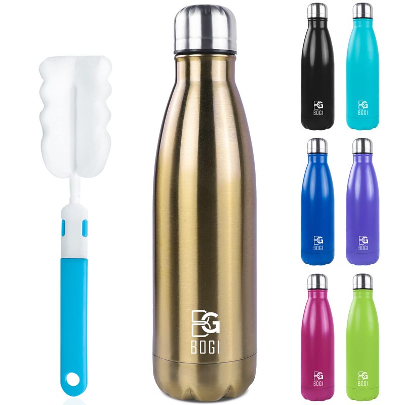 BOGI 17oz Insulated Water Bottle Double Wall Vacuum Stainless Steel Water Bottles Leak Proof Metal Sports Water Bottle Keeps Drink Hot and Cold Perfect for Outdoor Sports Camping Biking Cham