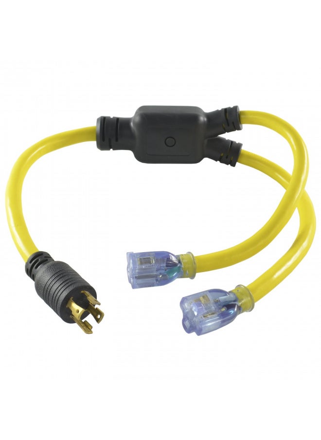 Conntek Conntek YL1430520S 30 4 Prong to 15/20 Amp Generator Y-Adapter, Yellow/Blue  - Image 1