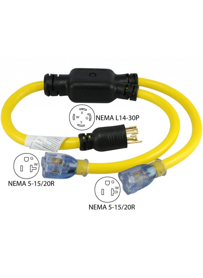 Conntek Conntek YL1430520S 30 4 Prong to 15/20 Amp Generator Y-Adapter, Yellow/Blue  - Image 2