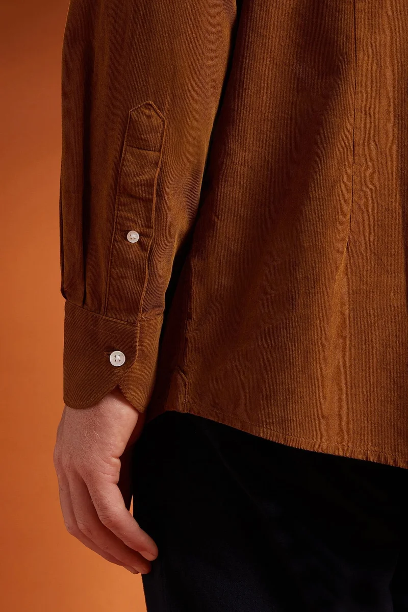 Doppelganger Brown Men's comfort fit casual shirt with a classic collar in plain 100% cotton 21-wale corduroy - Camel for Men | Best Price UAE