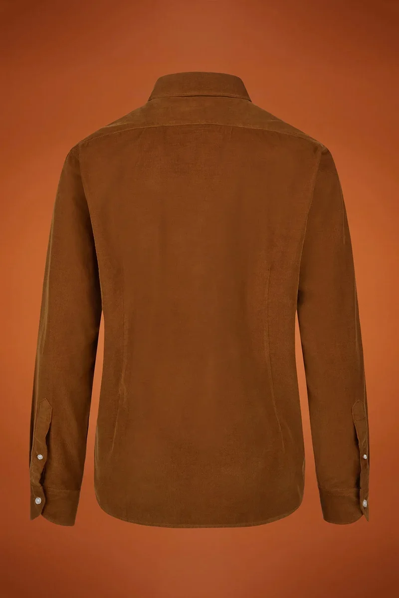 Doppelganger Brown Men's comfort fit casual shirt with a classic collar in plain 100% cotton 21-wale corduroy - Camel for Men | Best Price UAE