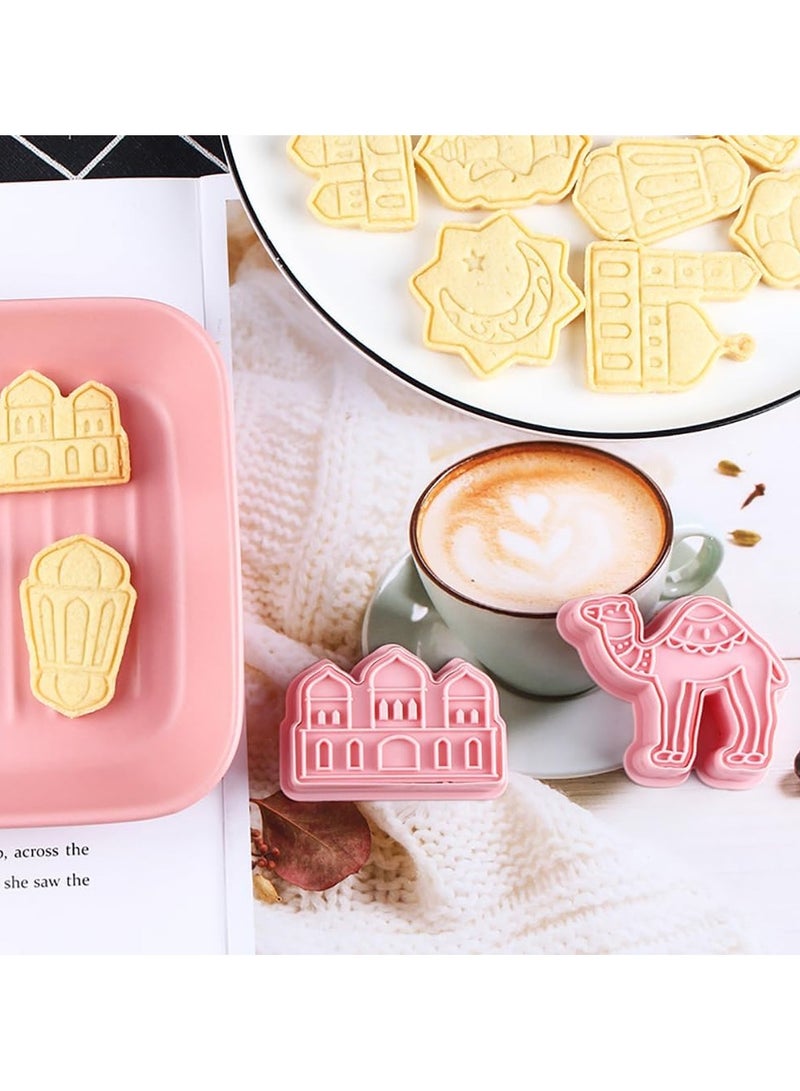 طقم قطاعة كوكيز عيد رمضان مبارك - 6 قطع قالب ثلاثي الأبعاد للفوندان والخبز وتزيين الكيك - مسجد، فانوس، جمل، نجمة، قمر، تصميم نجمة إسلامية - Image 3