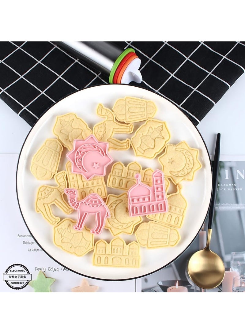 طقم قطاعة كوكيز عيد رمضان مبارك - 6 قطع قالب ثلاثي الأبعاد للفوندان والخبز وتزيين الكيك - مسجد، فانوس، جمل، نجمة، قمر، تصميم نجمة إسلامية - Image 4