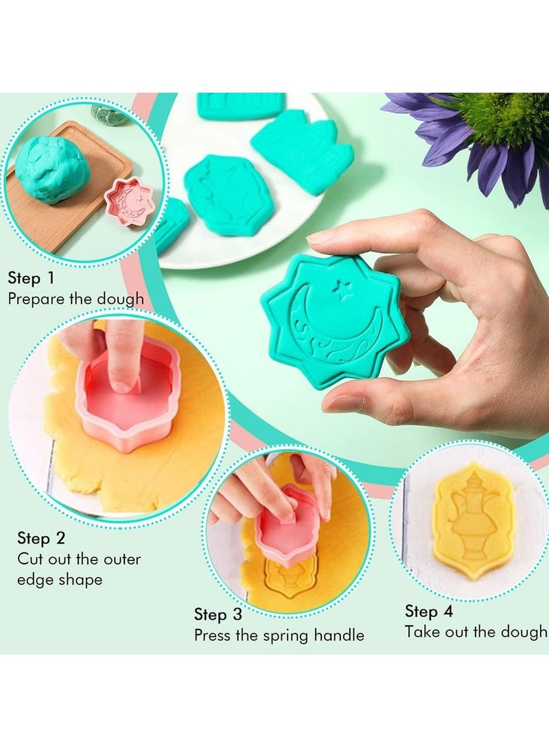 طقم قطاعة كوكيز عيد رمضان مبارك - 6 قطع قالب ثلاثي الأبعاد للفوندان والخبز وتزيين الكيك - مسجد، فانوس، جمل، نجمة، قمر، تصميم نجمة إسلامية - Image 5