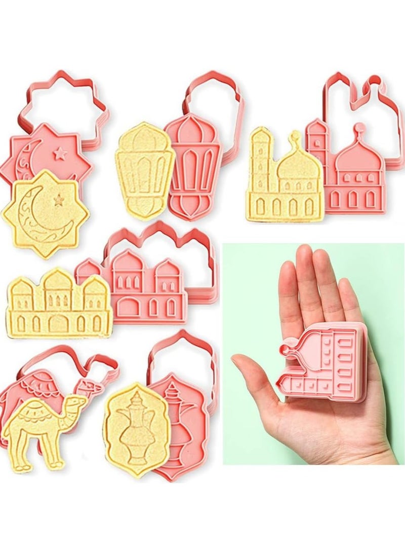 طقم قطاعة كوكيز عيد رمضان مبارك - 6 قطع قالب ثلاثي الأبعاد للفوندان والخبز وتزيين الكيك - مسجد، فانوس، جمل، نجمة، قمر، تصميم نجمة إسلامية - Image 2