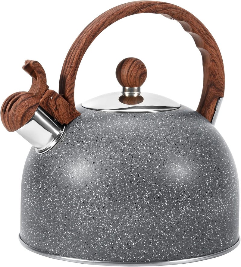GGC 2.7QT/3L Whistling Tea Kettles for Stove Top, Stainless Steel Tea Kettle with for Boiling Water Milik or Coffee, Starry Gray Tea Pots with Wooden Anti Heat Handle - Image 1