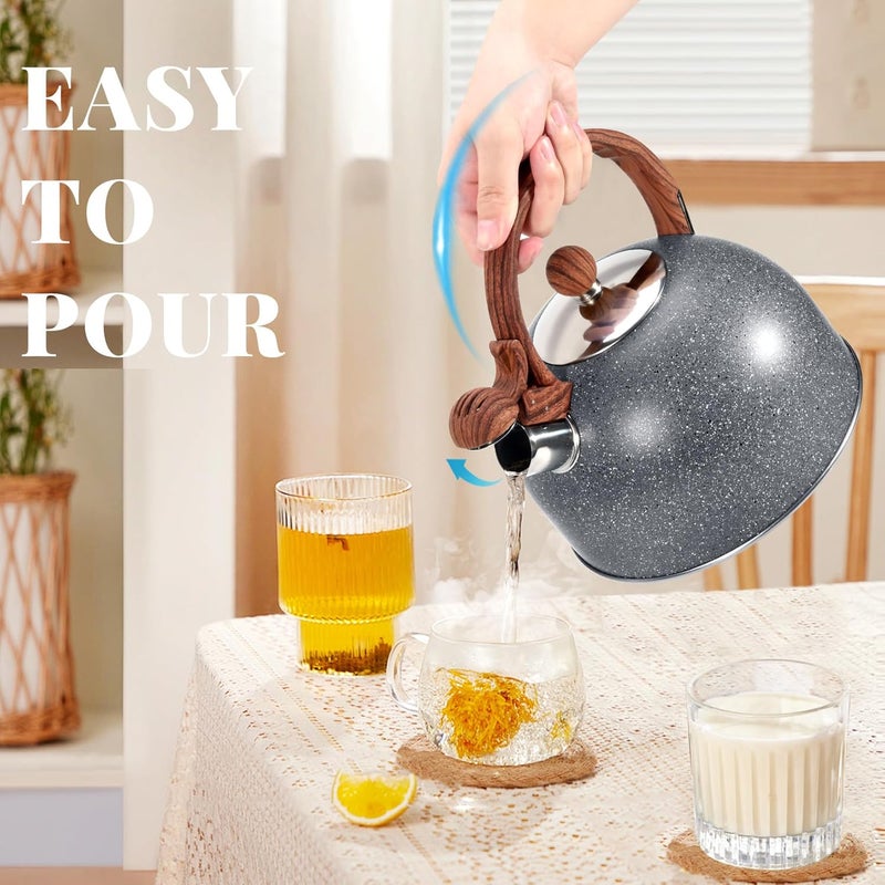 GGC 2.7QT/3L Whistling Tea Kettles for Stove Top, Stainless Steel Tea Kettle with for Boiling Water Milik or Coffee, Starry Gray Tea Pots with Wooden Anti Heat Handle - Image 5