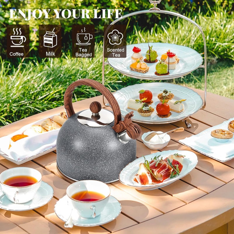 GGC 2.7QT/3L Whistling Tea Kettles for Stove Top, Stainless Steel Tea Kettle with for Boiling Water Milik or Coffee, Starry Gray Tea Pots with Wooden Anti Heat Handle - Image 4