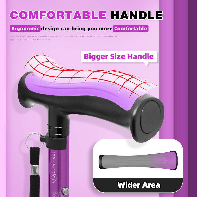 BeneCane Walking Cane for Men & Women Walking Stick for Seniors Folding Canes Quad Cane Adjustable Lightweight Sturdy Collapsible Heavy Duty with Soft TPR T-Handle and Travel Bag - Image 3