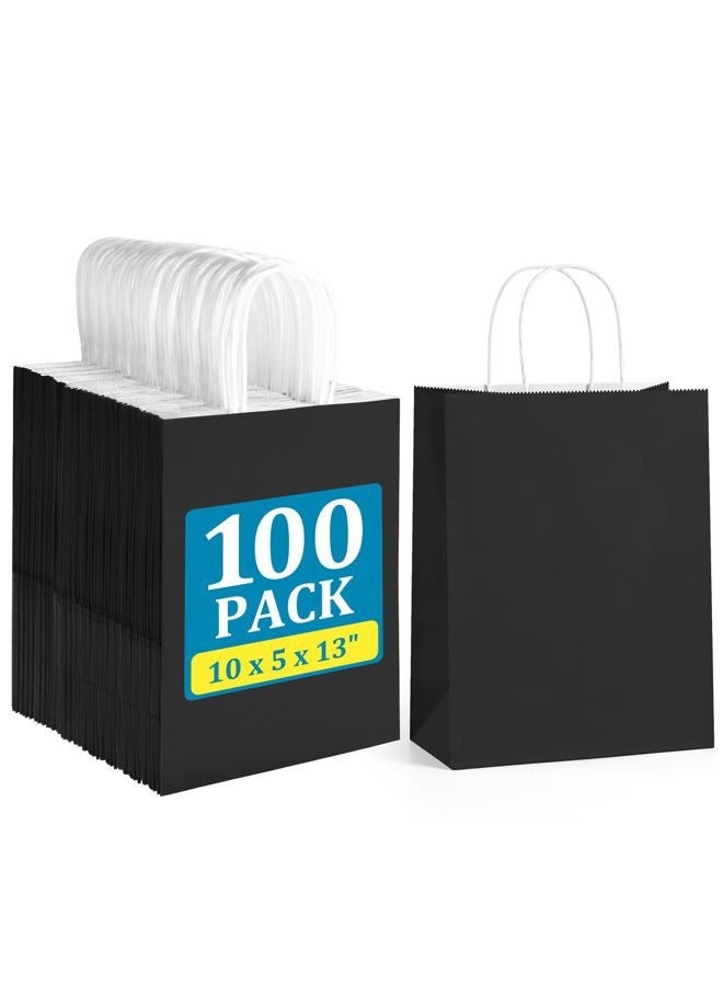 BagDream Black Paper Bags with Handles Bulk 100Pack 10x5x13 Large Gift Bags Kraft Paper Recyclable for Shopping, Merchandise, Retail, Party Favor Gift Sacks - Image 1