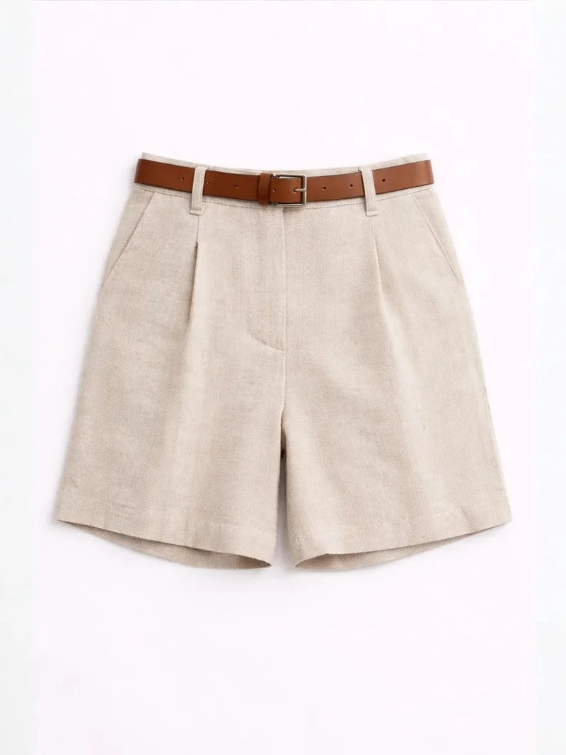 ميكسراي MIXRAY High Waist Wide Leg Belted Tailored Shorts
