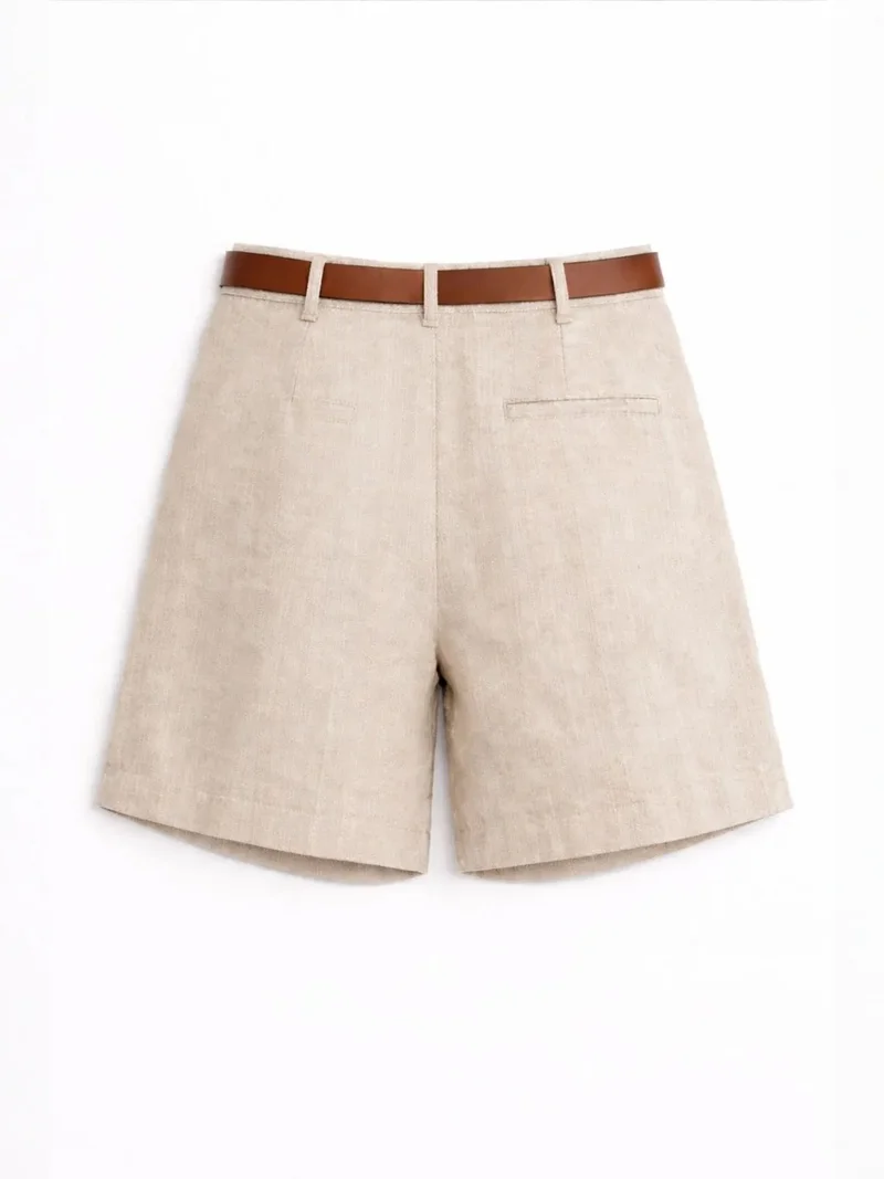 ميكسراي MIXRAY High Waist Wide Leg Belted Tailored Shorts