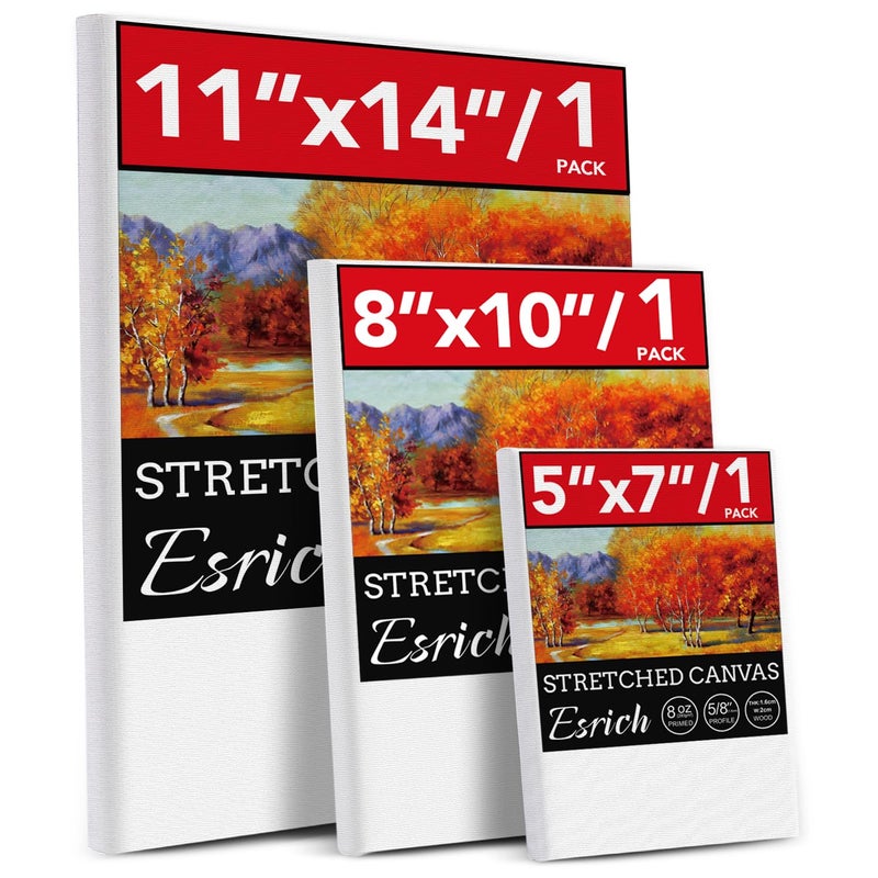 ESRICH 3 Pack Canvases for Painting with Multi Pack 11x14, 5x7, 8x10, Painting Canvas for Oil & Acrylic Paint - Image 1