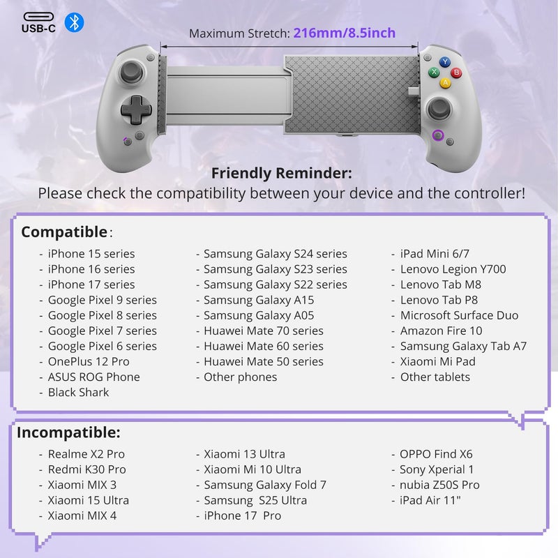abxylute Mobile Controller for iPhone, iPad, Android Phones, Tablets, Nintendo Switch 1& 2, Wireless Gamepad with Hall Joystick, Hall Trigger (grey) - Image 3