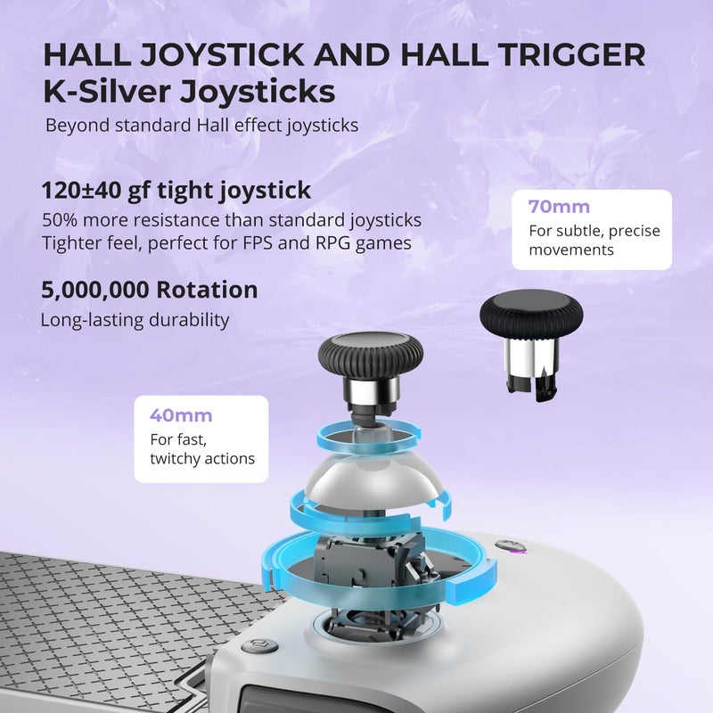 abxylute Mobile Controller for iPhone, iPad, Android Phones, Tablets, Nintendo Switch 1& 2, Wireless Gamepad with Hall Joystick, Hall Trigger (grey) - Image 2