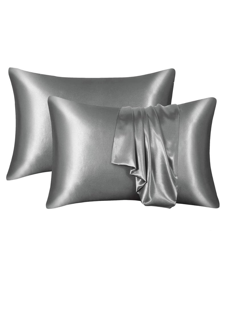 VIUAUAX Satin Pillowcase - 2 Pack 51 * 75cm Soft Silky Satin Bed Pillowcase Cover in Dark Grey with Envelope Closure - Image 1
